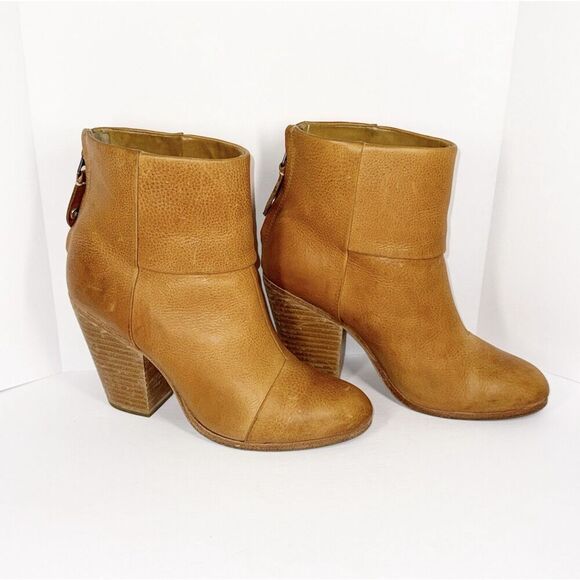 Rag & Bone Newbury Ankle Boots Leather Bootie Block Heel Tan Chunky 37.5/7.5 - Picture 2 of 12